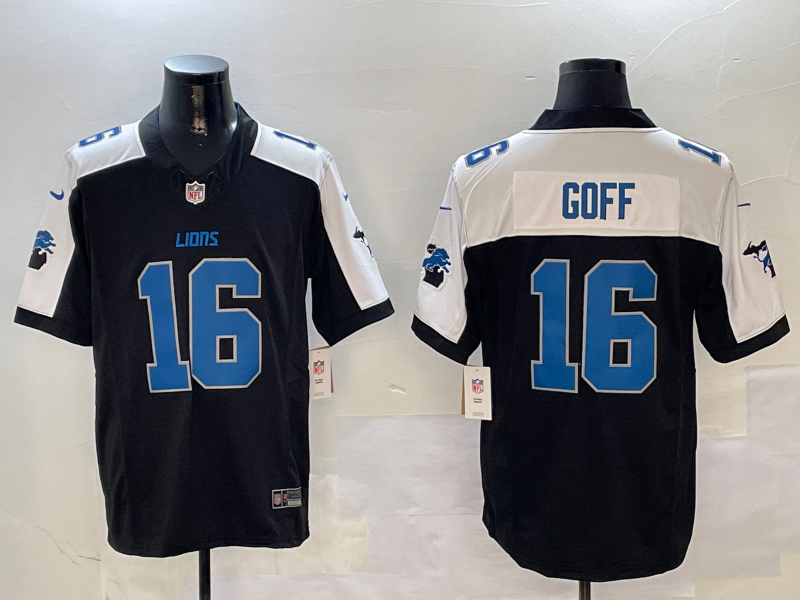 Men's Detroit Lions Jared Goff #16 Black Alternate Jersey